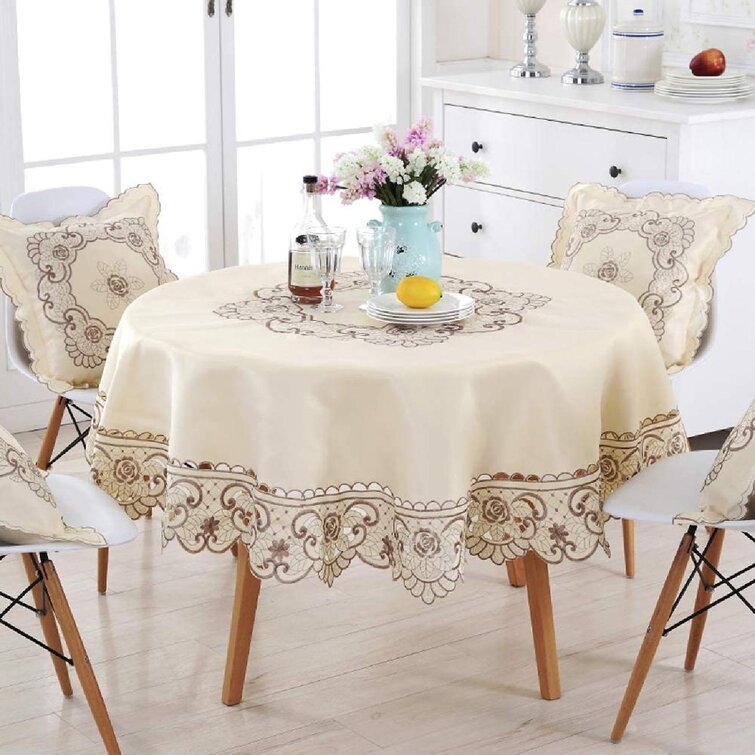 Canora Grey Round Table Cloth Flower Embroidered Lace Tablecloth